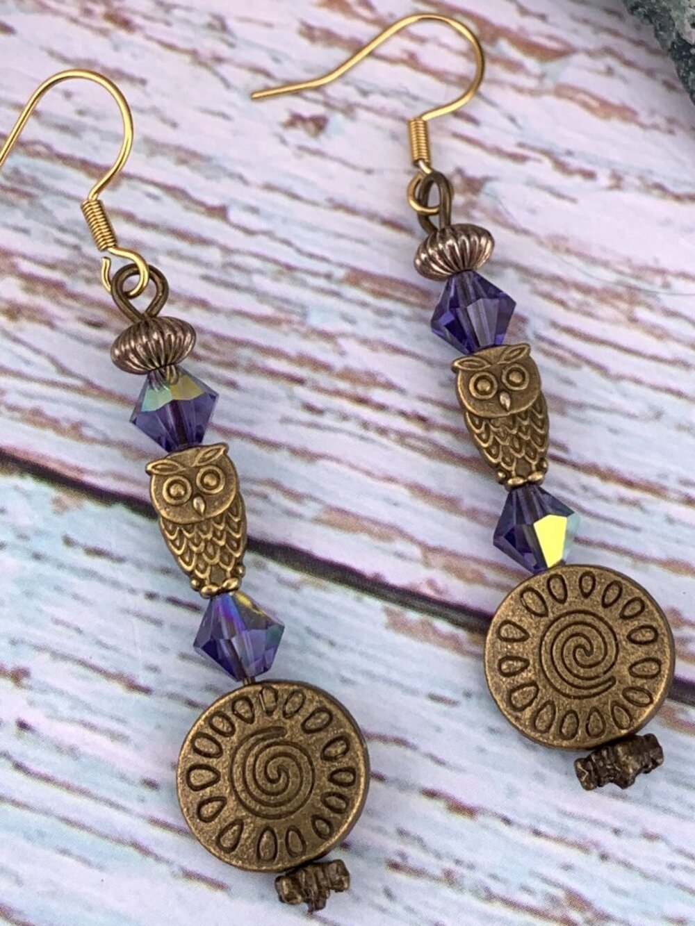 Owl Purple AB Glass Beads Handmade Handcrafted Earrings LR171